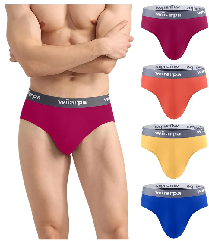 wirarpa Men's Underwear Briefs Modal Underpants Soft Wide Waistband Underwear Basic No Fly 4 Pack Red Orange Yellow Blue XXX-Large