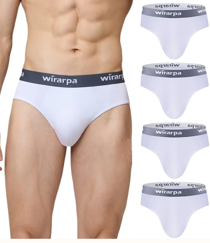 wirarpa Men's Underwear Briefs Modal Underpants Soft Wide Waistband Underwear Basic No Fly 4 Pack White XXX-Large