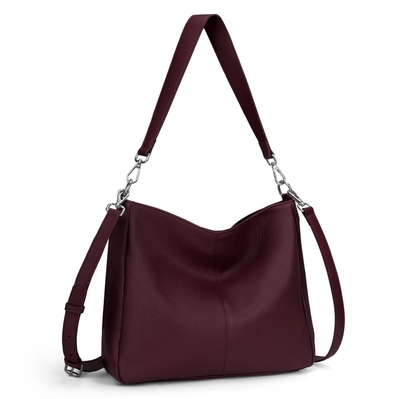 befen Genuine Leather Hobo Bags Purses for Women, Women's Shoulder bag Handbags Crossbody Bag with 2 Shoulder Straps, Burgundy Red
