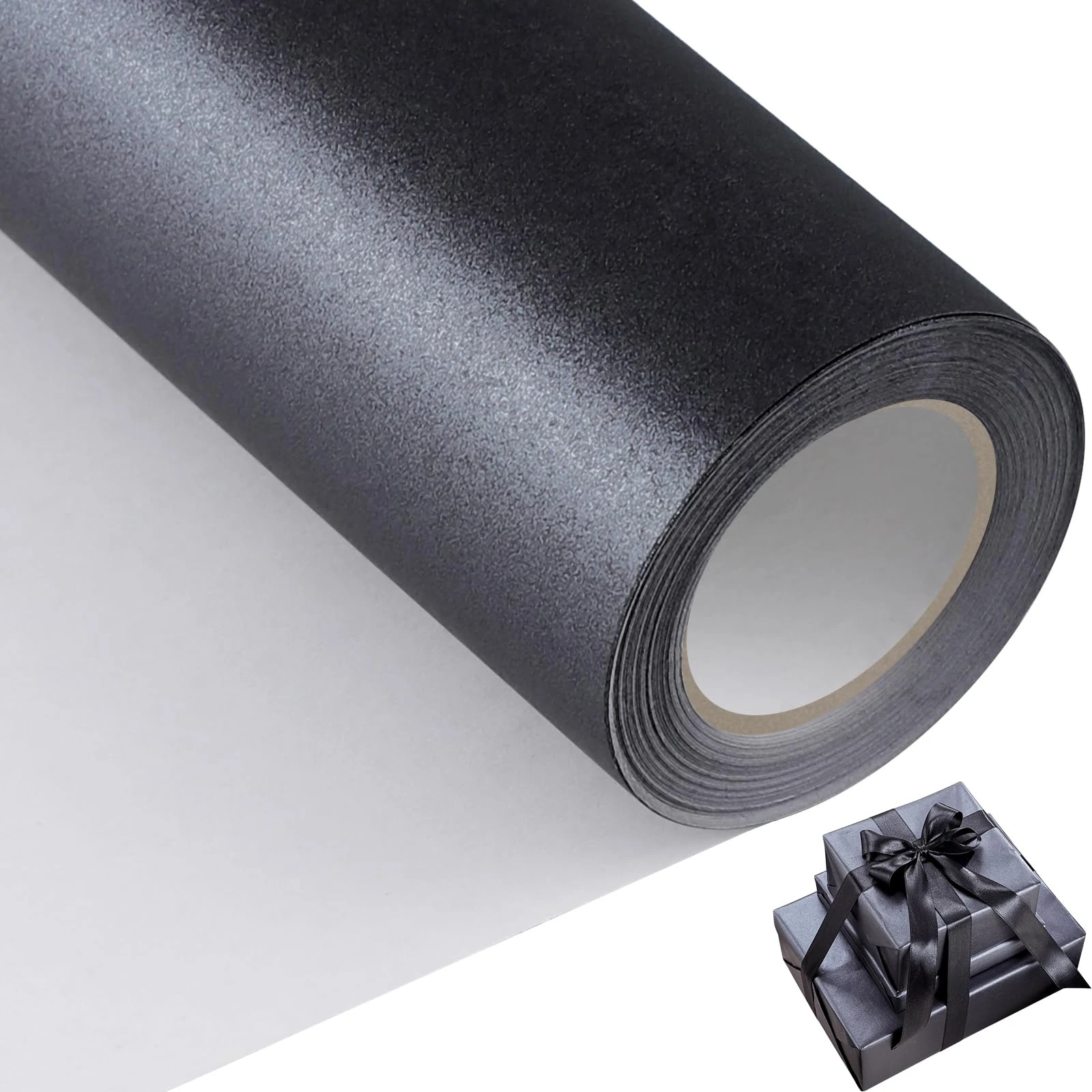 woric 43cm x 12m Black Wrapping Paper Roll, Pearl Luster Gift Wrap Paper for Birthday Party Christmas Halloween Festival