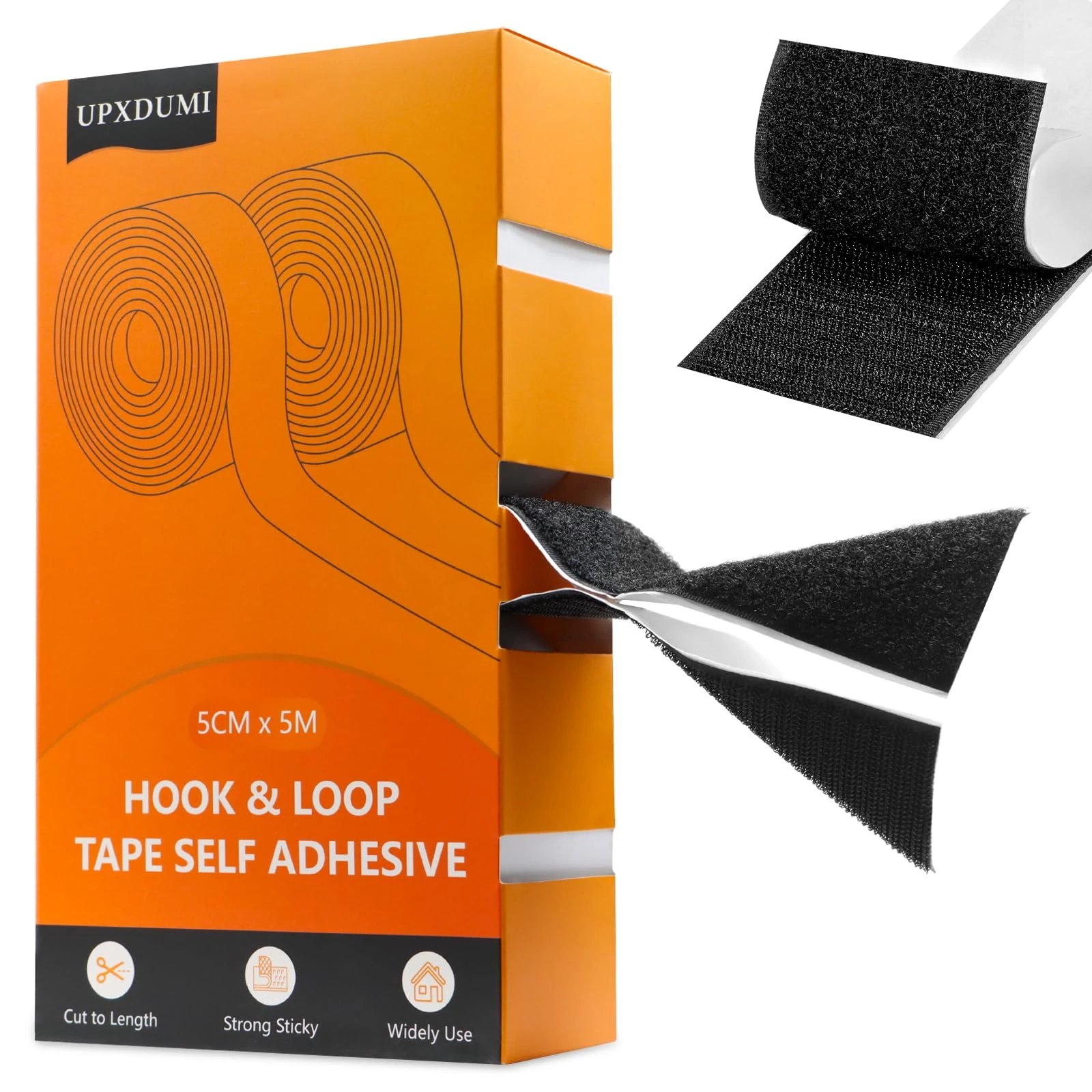 UPXDUMI Hook and Loop Tape 50mm x 5m Multipurpose Strong Self Adhesive Strips Heavy Duty Double Sided Sticky Back Roll Suitable for Home Carpet Sofa Picture Hanging Fabric Industrial Outdoor Black