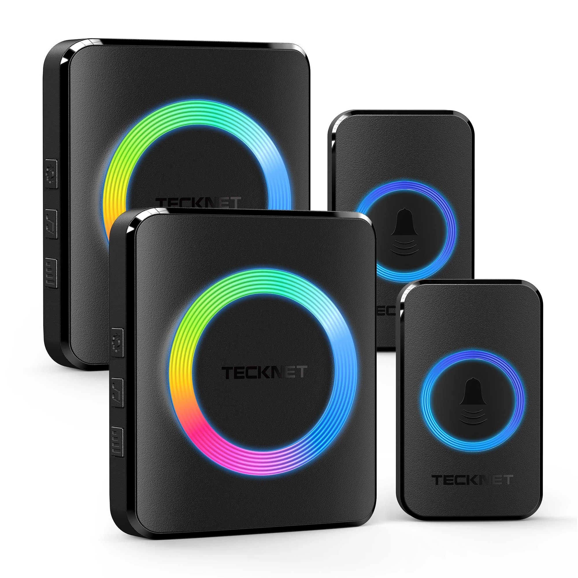 TECKNET Wireless Doorbell with 2 Push Buttons 2 Receivers, IP65 Waterproof Twin Door Bells Wireless Cordless with RGB Flash, 400M/1300ft Long Range Plug in Door Bell with 60 Chimes & 5 Volume Levels