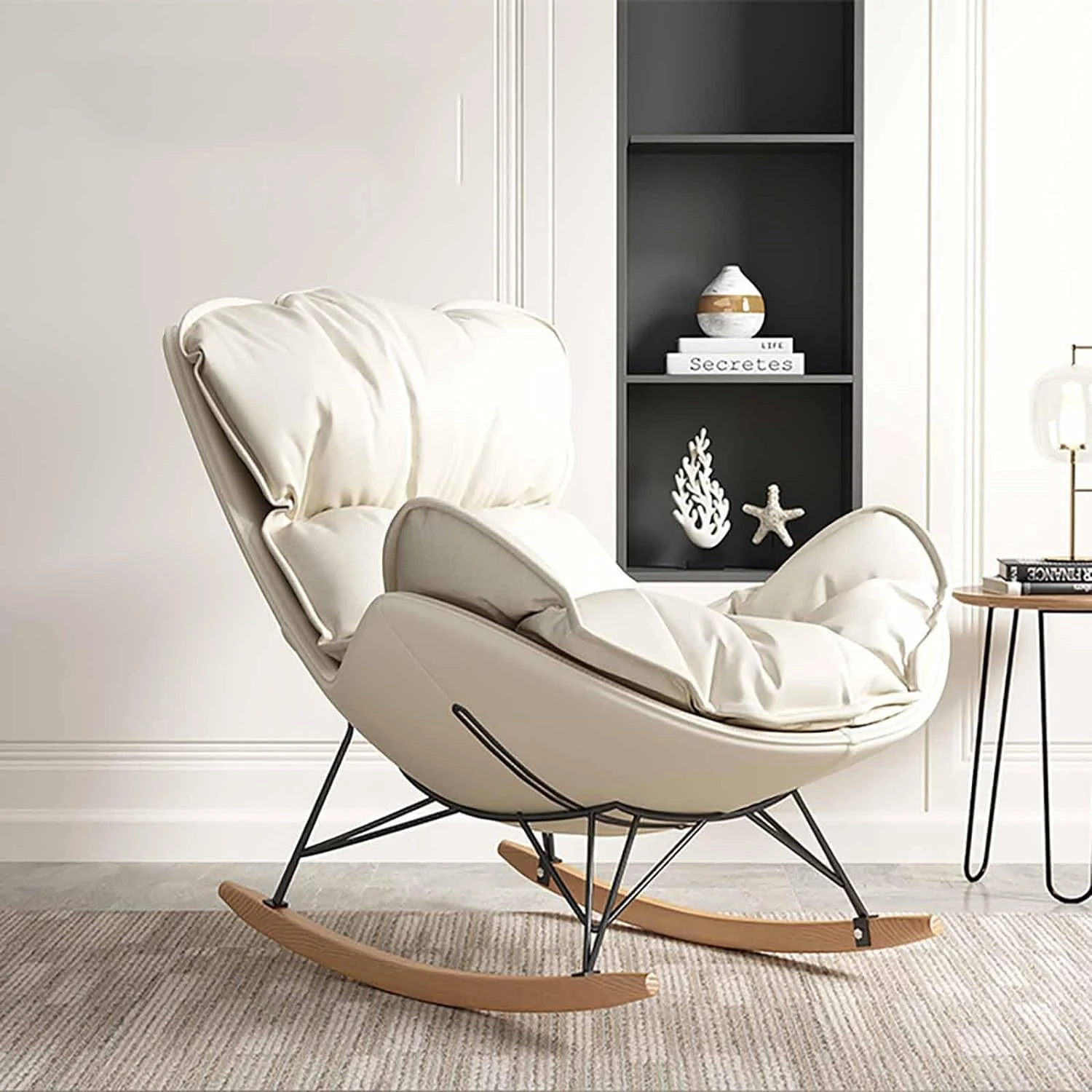 Modern Leisure Chair with Cushion and Solid Wood Legs for Living Room, Bedroom - Rocker Relaxing Chair for Nursery, Lounge Sofa Chair - Armchair