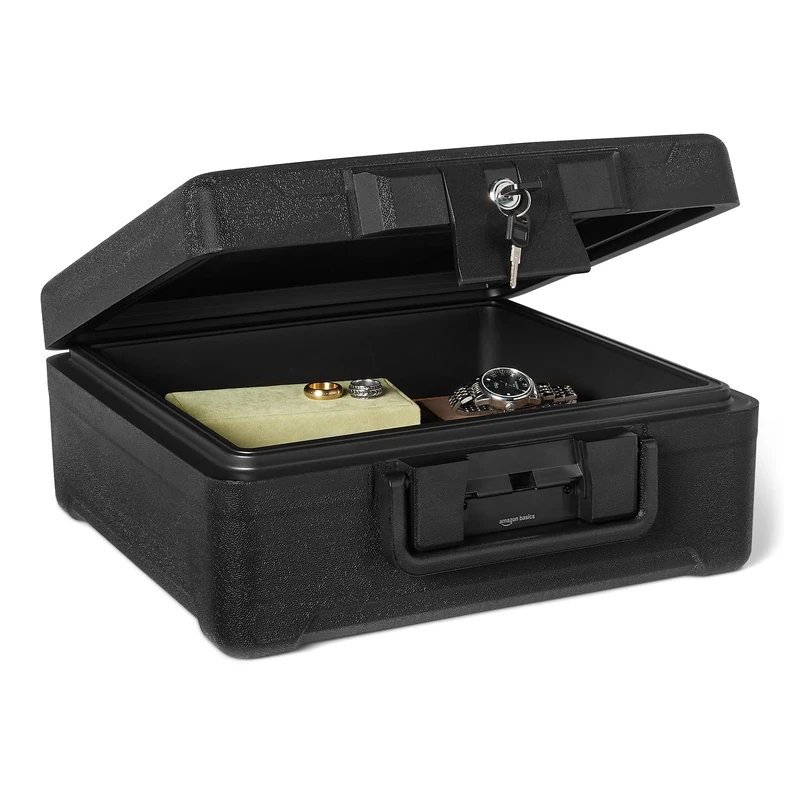 Amazon Basics Fireproof and Waterproof Document Safe Box with Key Lock, 11L Capacity, UL 72 Class 350 Fire Rated, Black