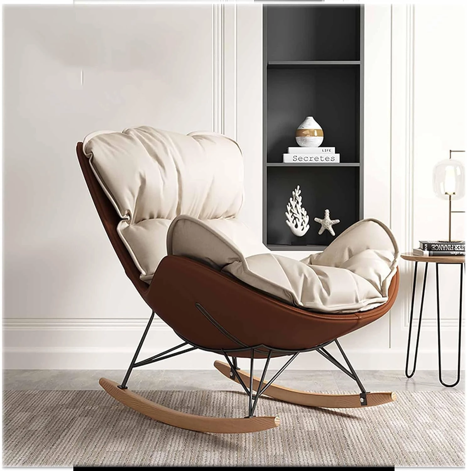 Modern Leisure Chair with Cushion and Solid Wood Legs for Living Room, Bedroom - Rocker Relaxing Chair for Nursery, Lounge Sofa Chair - Armchair