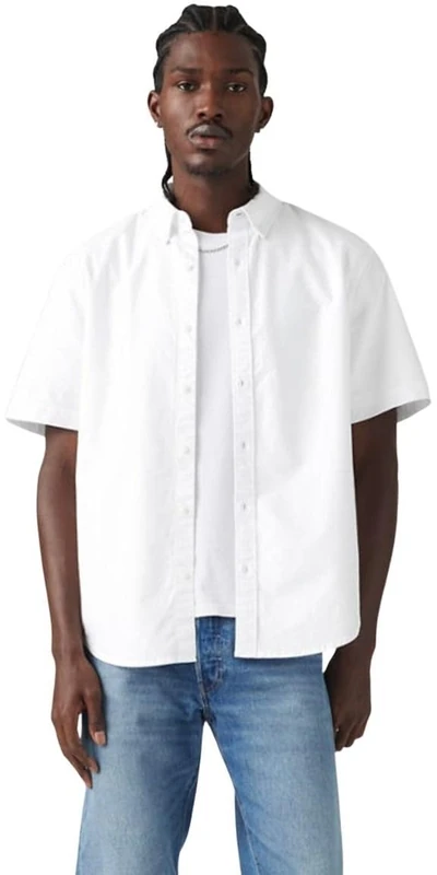 Levi's Men's Short-Sleeved Authentic Button Shirt, Bright White - White, XL