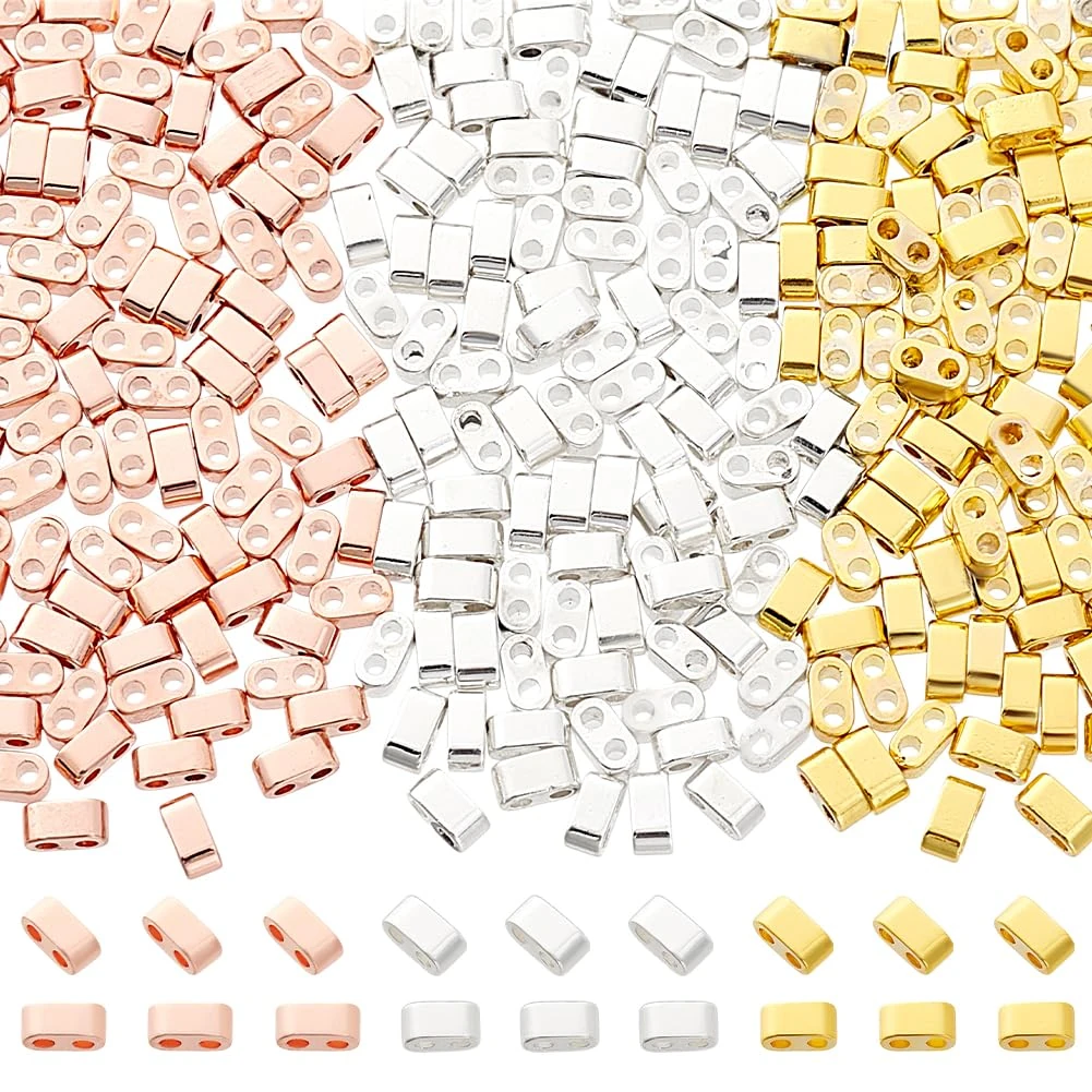 PH PandaHall 300pcs 3 Colours Half Tila Beads 2-Hole Seed Beads 4.5x2mm Synthetic Hematite Beads Strands Opaque Tila Beads Linking Connectors for Bracelets Necklace Jewellery Making