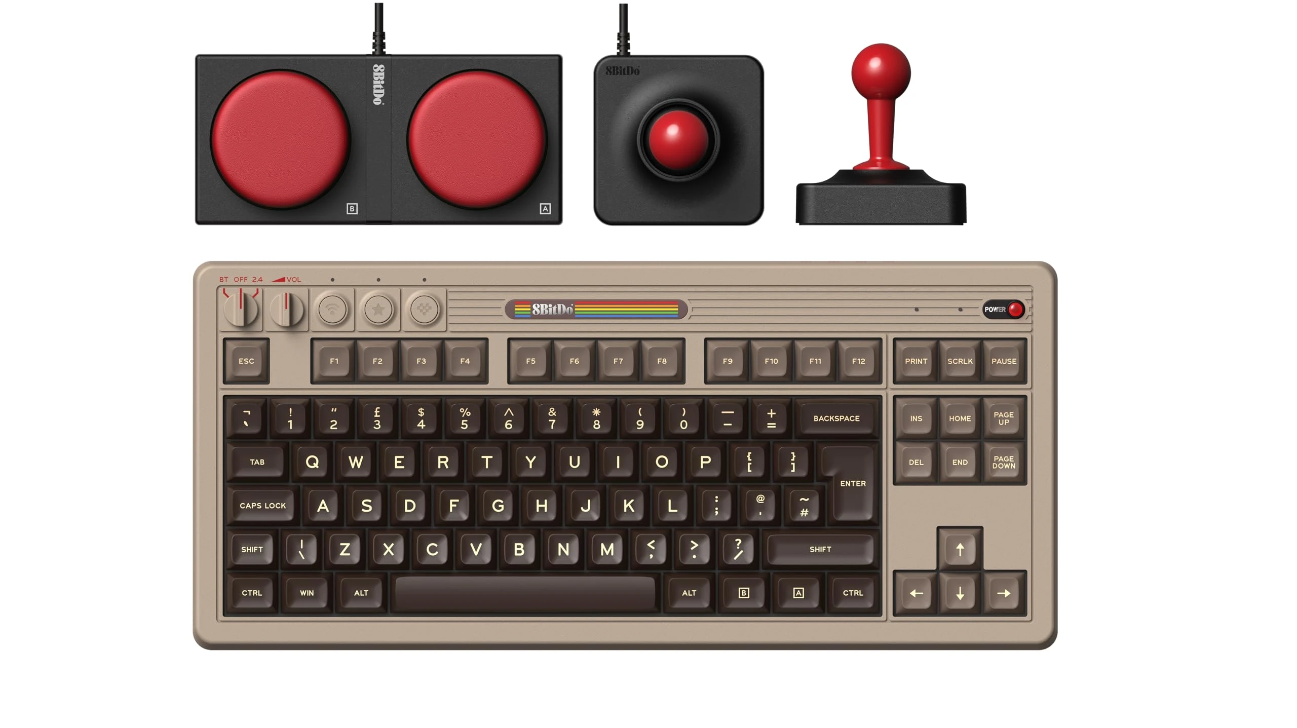 8Bitdo Retro Mechanical Keyboard, Bluetooth/2.4G/USB-C Hot Swappable Gaming Keyboard with 87 Keys, Dual Super Buttons and Super Stick for Windows and Android - ISO UK Layout - C64 Edition