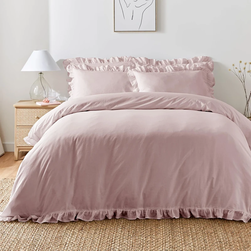 Appletree Ruffle Duvet Cover Set – Super King (260 x 220cm) – Lavender Purple – 100% Cotton – Frilly Bedding with 2 Pillowcases – Lilac Bedroom Set