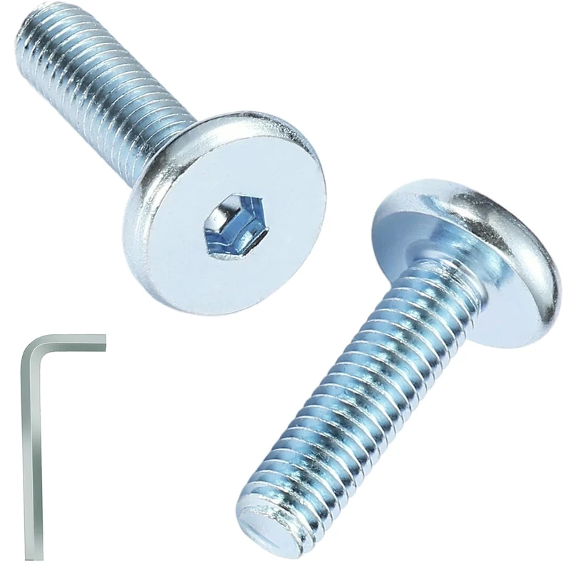 AMLOOPH M6 Bolts, M6 x 40mm Hex Socket Large Flat Head Carbon Steel Fully Threaded Furniture Screws/Bolts for Chairs, Cots, Beds and Tables (Pack Of 12- and a Wrench)