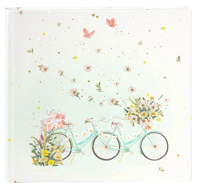 goldbuch, Wedding Album with 100 Illustrated Pages, Photo Guest Book with Hardcover Art Print with Floral Tandem Motif, Approx. 24.5 x 22.5 x 3.5 cm, white, turquoise, 24,5 x 22,5 cm