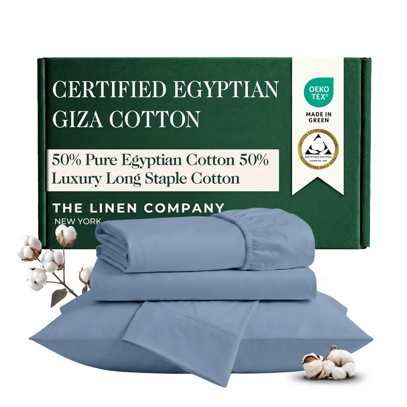 Egyptian Cotton Blended Long Staple Split King Sheet Set - 5Pcs, Light Blue