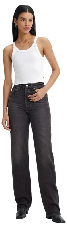 Levi's Women's Ribcage Full Length Denim Jeans, Colour Static Noise Overloa, Size 28 30, Static Noise Overloa, 28W x 30L