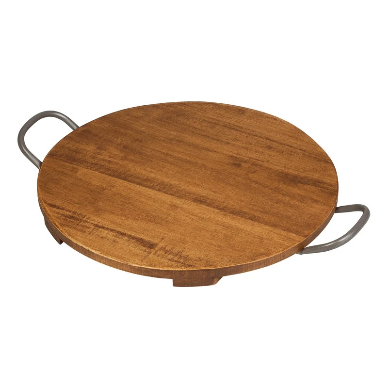 Tala Giant Round Presentation Board with Metal Handles, Lacquered Wood with Oak Finish, Perfect for a Table Centrepiece and Ideal for Serving a Mixed Foods or Buffet Style Foods, Measures 60x22x2cm