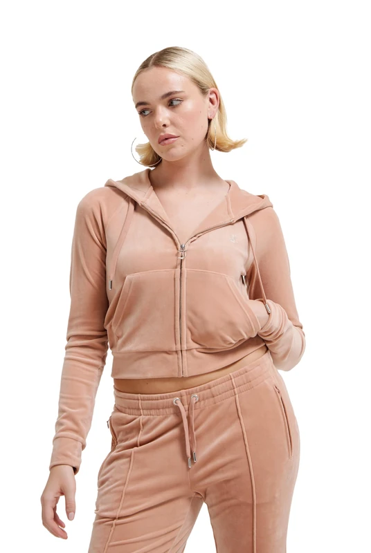 Classic Velour Hoodie with Juicy Logo, Café Au Lait, L