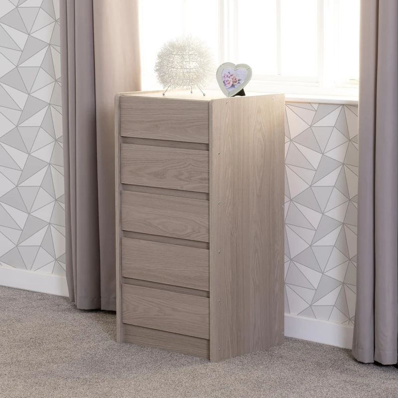 Seconique Paris 5 Drawer Chest in Smoked Ash Effect