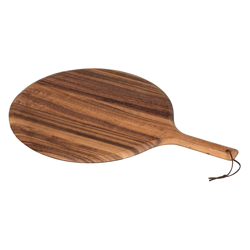 Tala Large Round Pizza Paddle with Leather Tie, Natural Acacia Wood, Ideal for Serving, Cutting and Displaying Many Foods, Especially Pizza and Baked Goods, Paddle Area Measures 14 Inches (35.5cm)
