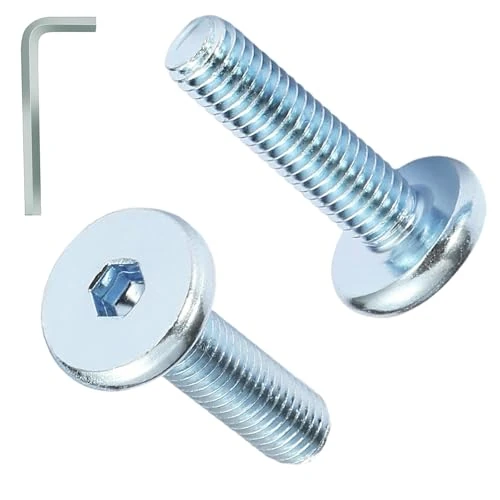 AMLOOPH M8 Bolts, M8 x 30mm Hex Socket Large Flat Head Carbon Steel Fully Threaded Furniture Screws/Bolts for Chairs, Cots, Beds and Tables (Pack Of 10- and a Wrench)