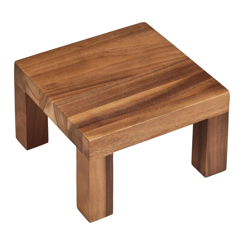 Tala Medium Square Display Block, Lacquered Acacia Wood Stand for Menus, Photos, or Food Presentation, Elegant Display Ideal for Home, Office, or Events 25x25x16.5cm