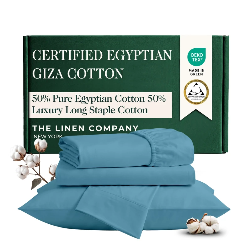 Certified Egyptian Cotton Sheets Optimally Blended with Long Staple Cotton - Split King Sheets Sets for Adjustable Bed - Silky-Soft Luxury Sateen Sheets - Wrinkle-Resistant, Skin Friendly & Breathable