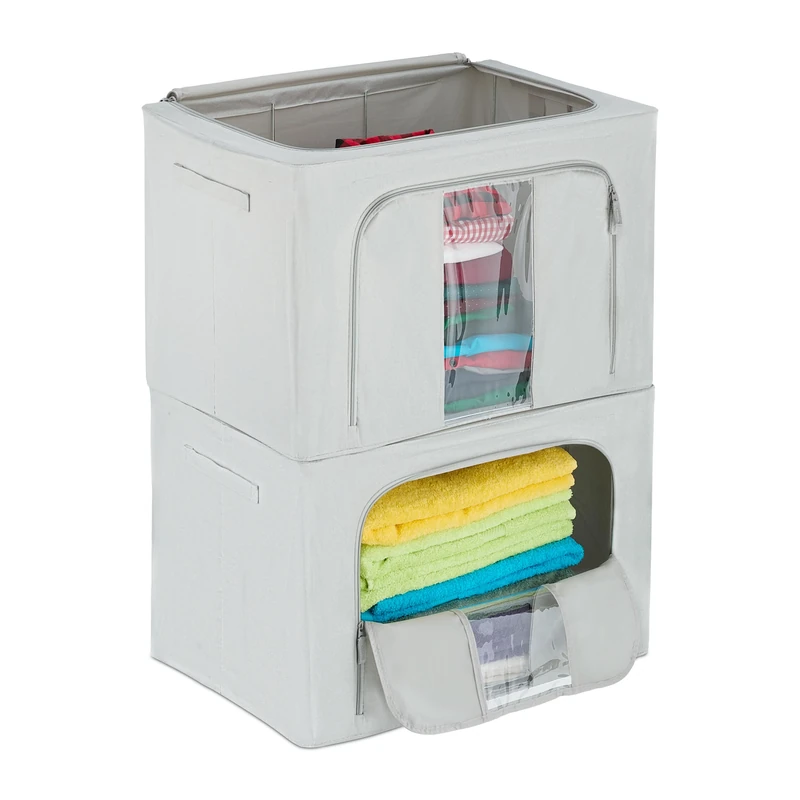 Relaxdays Set of 2 Storage Bags, 100 L each, Zip Closure, for Bedding, Clothes & Towels, Underbed Organiser Boxes, Grey