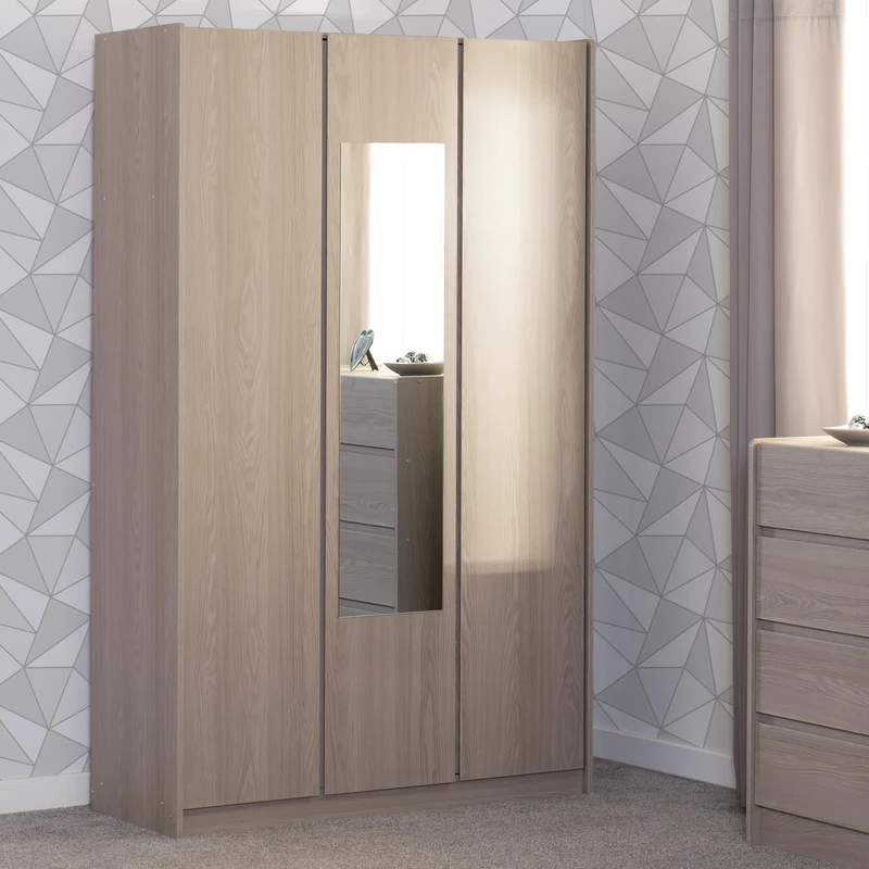 Seconique Paris 3 Door Mirrored Wardrobe in Smoked Ash Effect