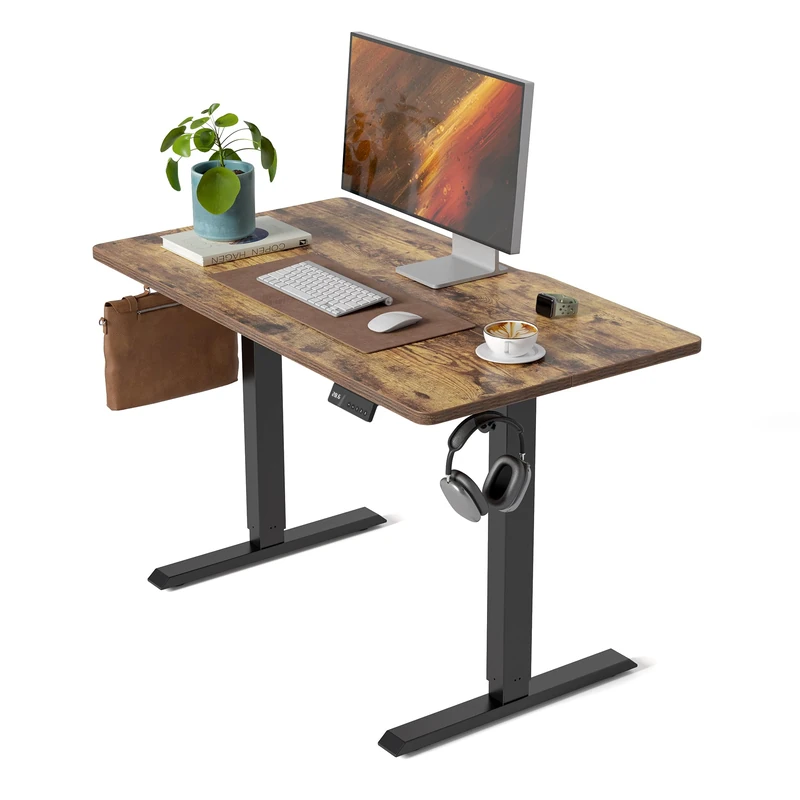 FEZIBO Electric Standing Desk 100 X 60 cm Heigh Adjustable Standing desk, Ergonomic Home Office Desk for sit stand Table with Splice Board & Rustic Wood Grain Surface