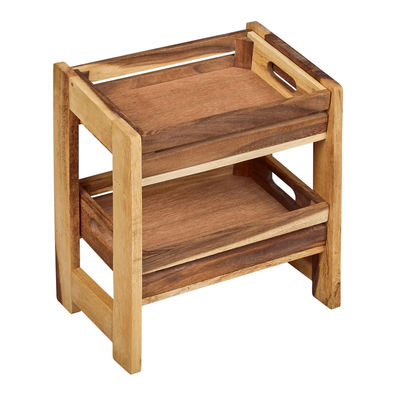 Tala Medium Display Rack with 2 Wooden Crates, Assembled Natural Acacia Hardwood Storage Rack, Rustic Decorative Organiser for Kitchens and Perfect for Retail Displays, Measures 33.5x22.5x40cm