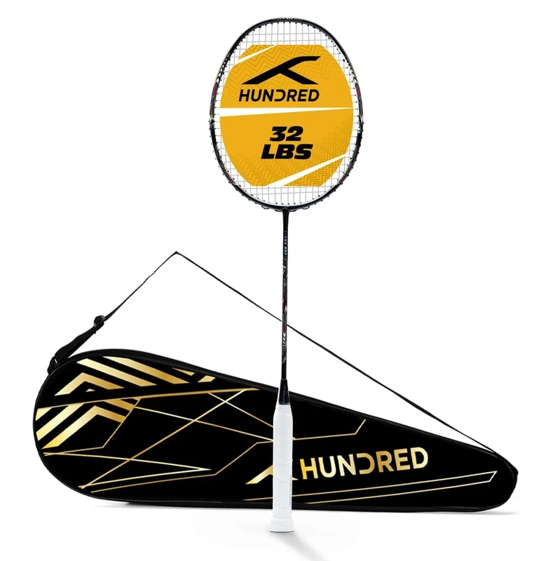 HUNDRED T-Rex 800 Strung Badminton Racket | Material: Carbon Fibre | Gender: Unisex | 84g Lightweight Frame | Max Tension =32 lbs | High Durability | Enhanced Control | Full Cover Included