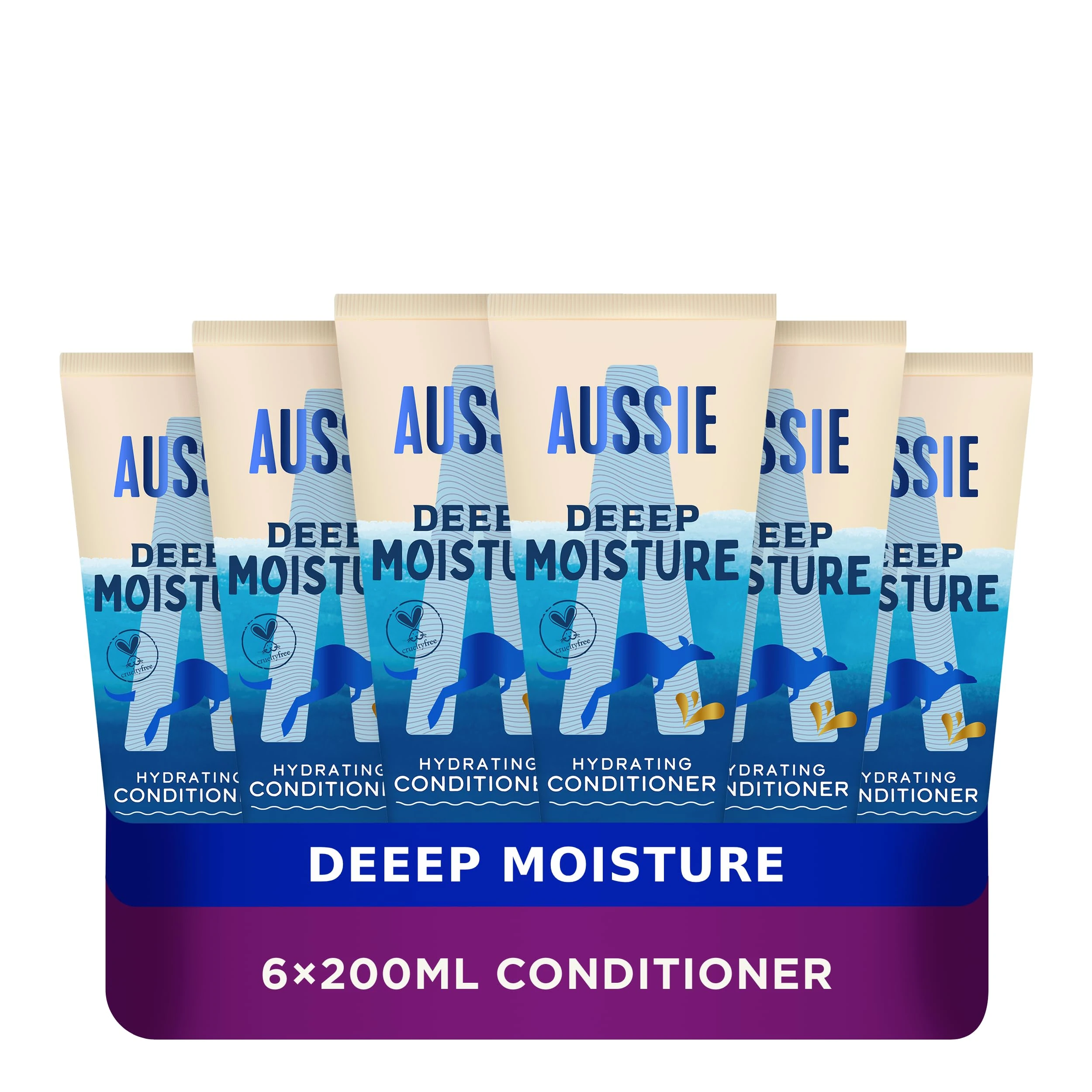 Aussie Deeep Moisture Vegan Hair Conditioner - For Very Dry, Thick and Curly Hair - With Avocado Oil, Jojoba Oil and Macadamia Nut Oil, 6 units x 200 ml