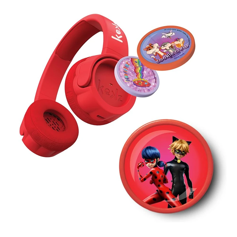 Kekz Premium Red Starter Set: Biscuit Earphones Including Miraculous, Cookie Crew Radio Play & Wunderkekz (Headphones for Children, Travel Headphones for on the Go & at Home)