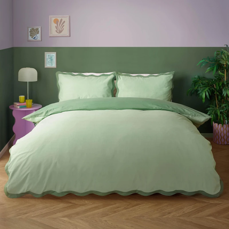 furn. Heya Home Wiggle Scalloped Duvet Set - King - Green
