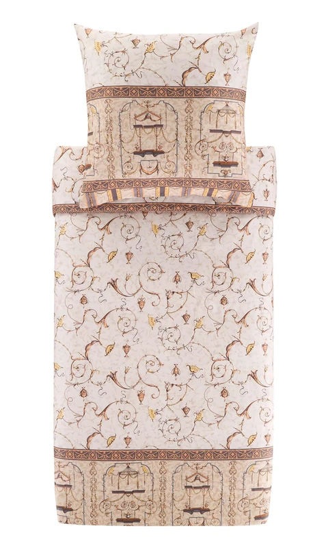 Bassetti Oplontis 9331444 Bed Linen + 1 Pillowcase Made of 100% Cotton Satin in Beige 4M, Dimensions: 155 x 220 cm + 1 K 80 x 80 cm