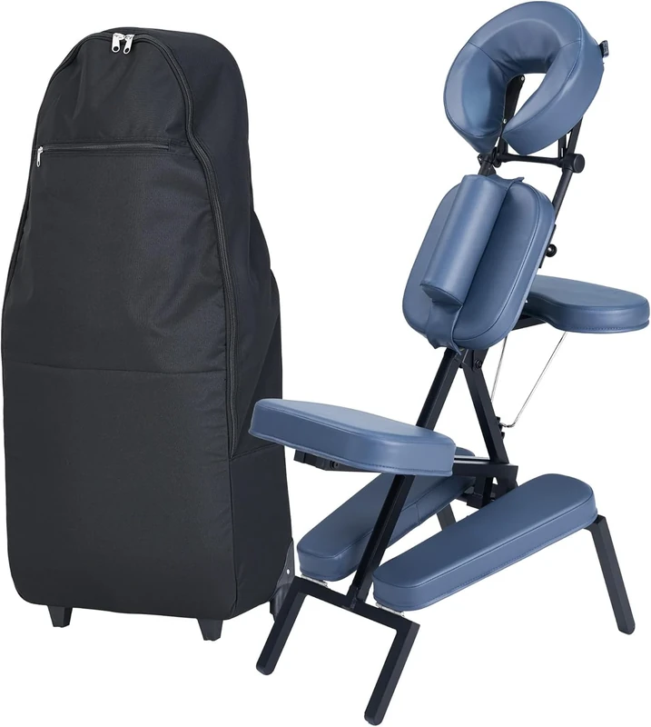 Master Massage Professional Lightweight Portable Massage Chair,Foldable, Adjustable Aluminum Chair Designed for Convenience, Featuring a Wheeled Carrying case, Sleek Blue Finish