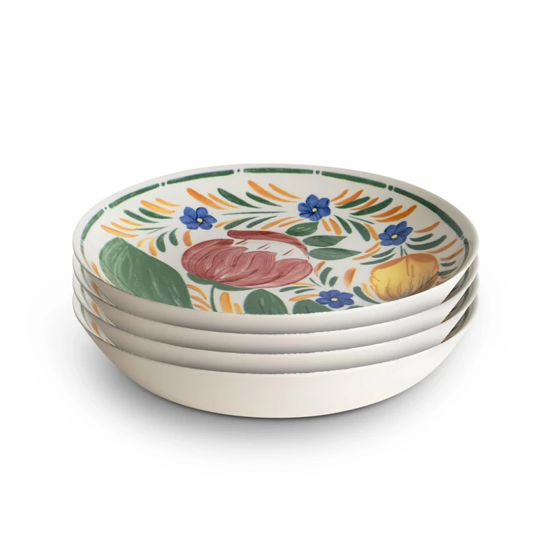 Wade Capri Set of 4 Pasta Bowls with Vibrant Mediterranean Inspired Design, Crafted from Earthenware, Made in Stoke-on-Trent, 22.5cm, Multi-Coloured