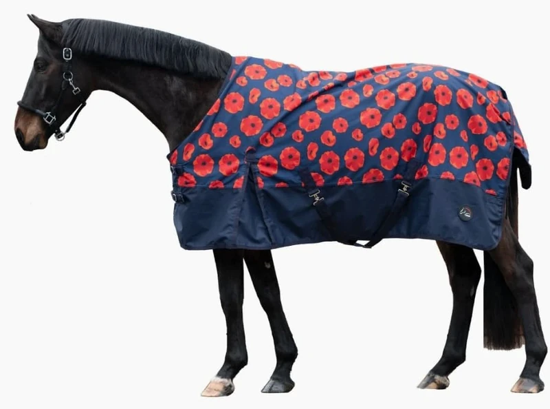 HKM Poppy- 600D fleece lining Turnout rug Flower 6'4