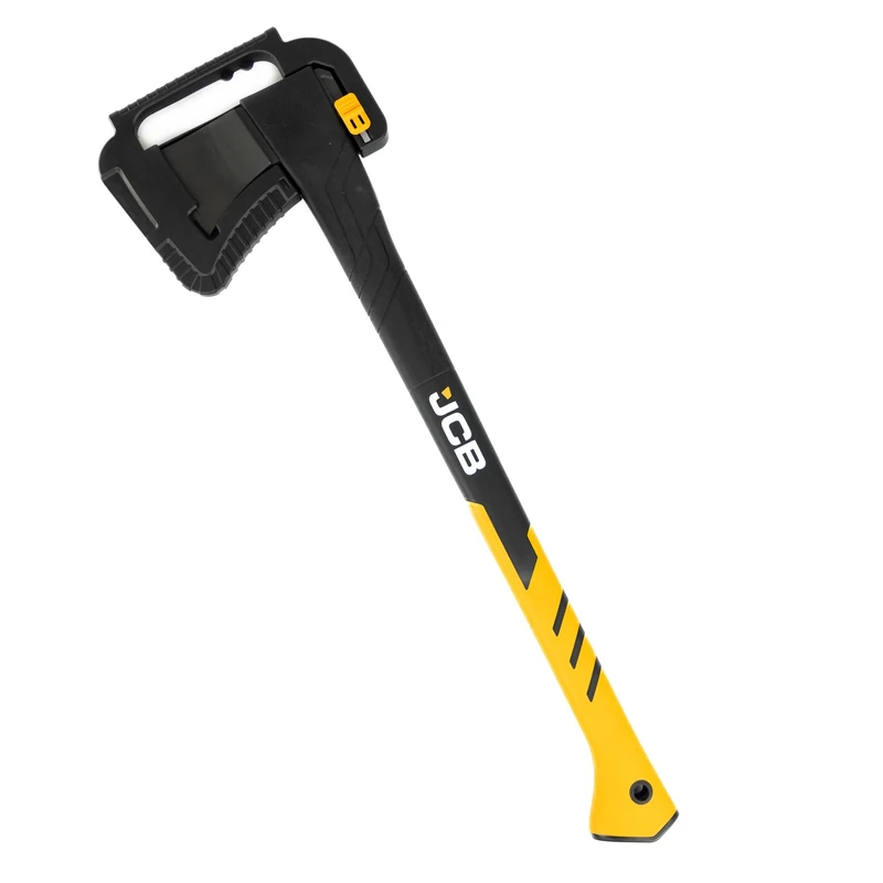 JCB Universal Chopping Axe, 28” (71cm), Fiberglass Handle, Ergonomic Hooked Grip, Protective Sheath, Ideal for Chopping Horizontal Logs, Firewood, and Branches.