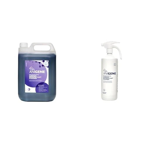 ANIGENE Surface Disinfectant Cleaner for Animal Environments (5L - With 1L Surface Spray Bottle) - Kills Viruses, Harmful Bacteria & Fungi - 500 Litres of Solution From Just 1 Bottle (Lavender)