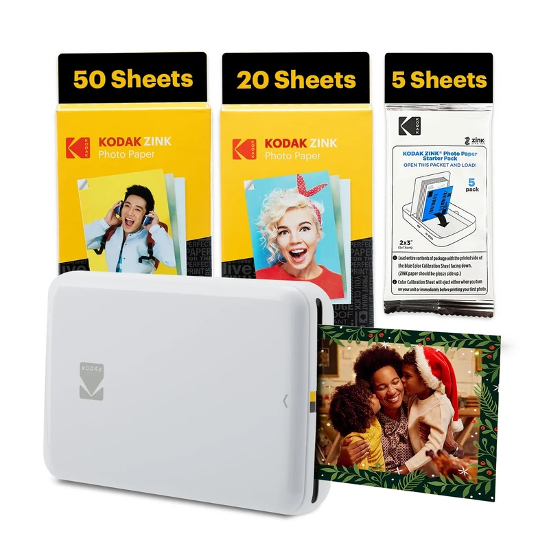 Kodak Step Instant Smartphone Photo Printer - 75 Sheets BUNDLE - Portable Mini Color Wireless Mobile Printer - Zink 2x3” Sticky-Back Photos - Bluetooth Compatible with Smart Devices - Fun App -White