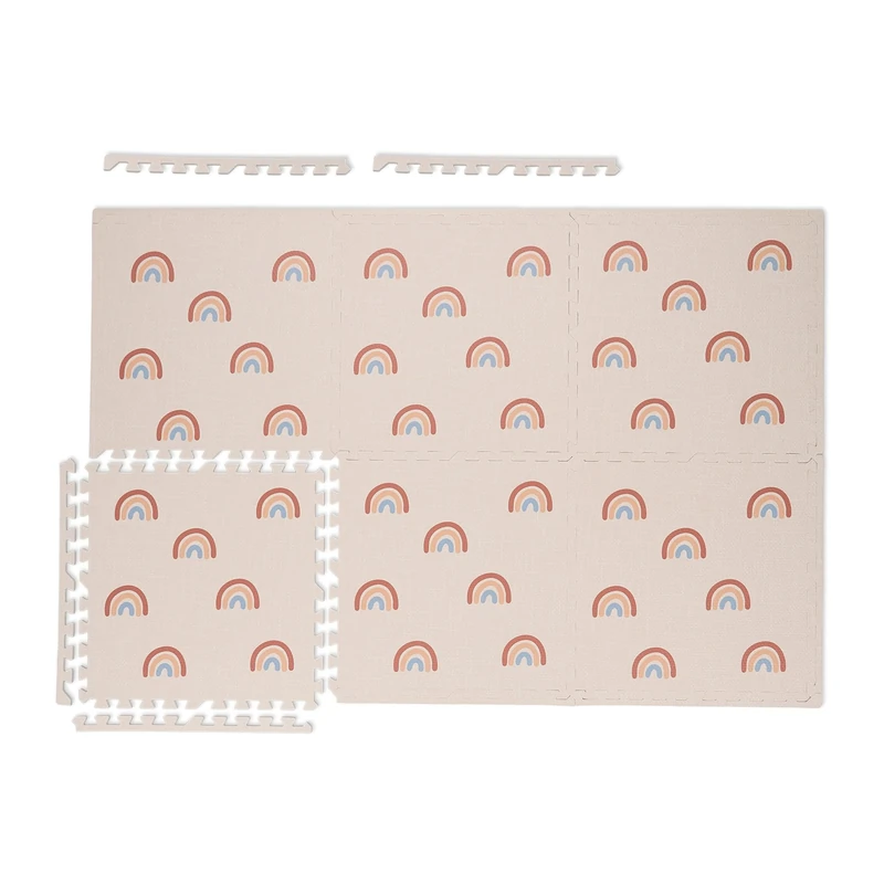 Relaxdays Puzzle Mat, 6 Pieces with Border, Kids & Babies, Playing & Crawling, Rainbow Design, Non-Toxic Foam, Pink, Plastic, 178 x 120.5 cm