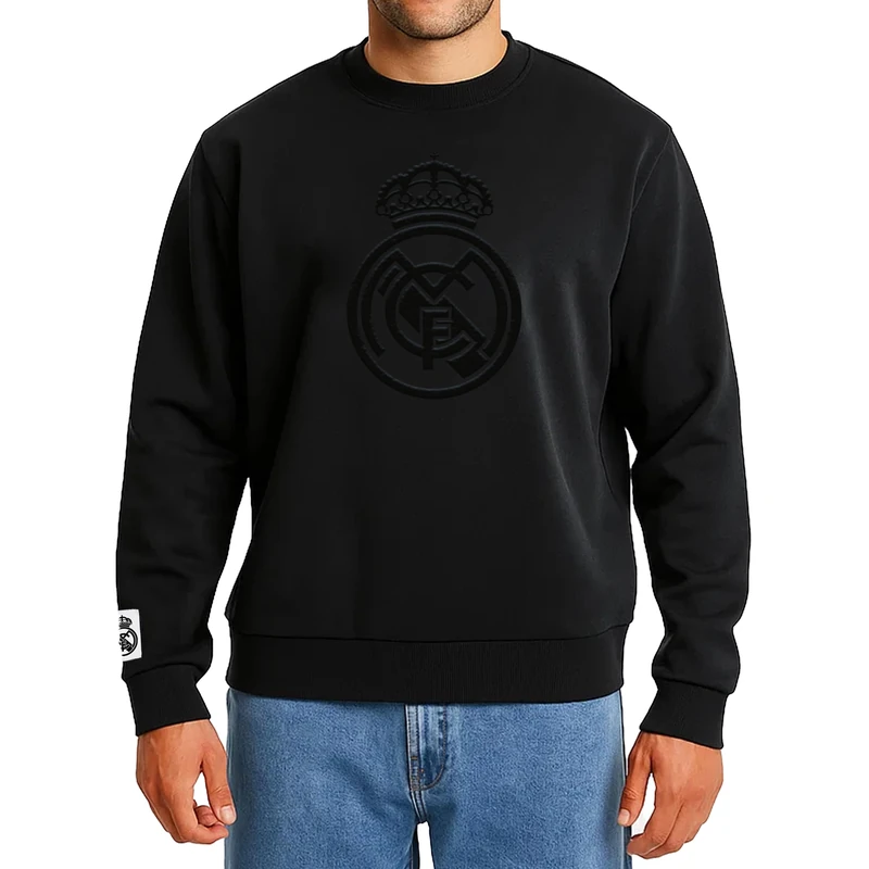 Icon Sports Men's Monochromatic Pullover Sweater, Mono Black | Real Madrid, M
