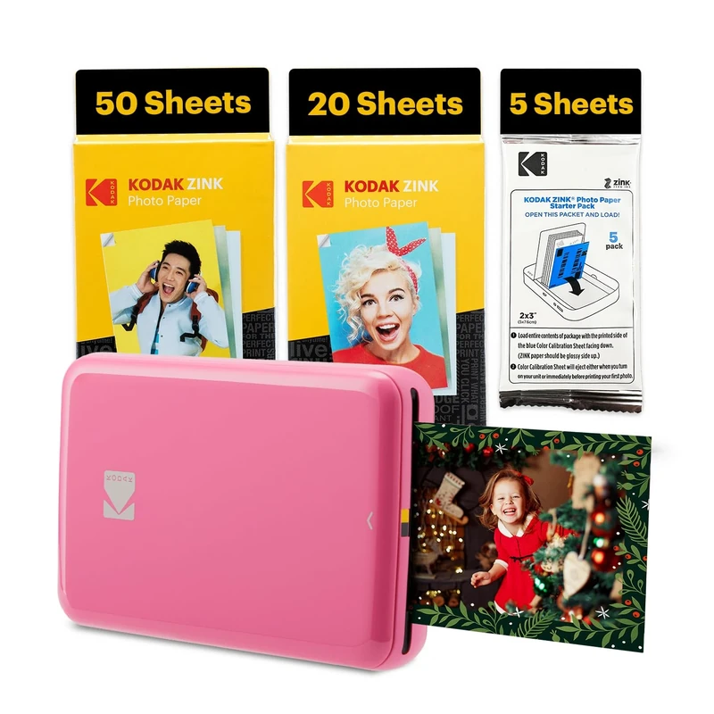 Kodak Step Instant Smartphone Photo Printer - 75 Sheets BUNDLE - Portable Mini Color Wireless Mobile Printer - Zink 2x3” Sticky-Back Photos - Bluetooth Compatible with Smart Devices - Fun App -Pink