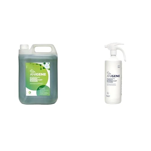 ANIGENE Surface Disinfectant Cleaner for Animal Environments (5L - With 1L Surface Spray Bottle) - Kills Viruses, Harmful Bacteria & Fungi - 500 Litres of Solution From Just 1 Bottle (Apple)