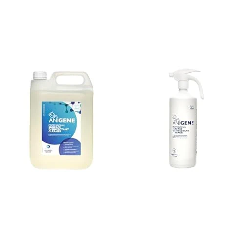 ANIGENE Surface Disinfectant Cleaner for Animal Environments (5L - With 1L Surface Spray Bottle) - Kills Viruses, Harmful Bacteria & Fungi - 500 Litres of Solution From Just 1 Bottle (Unfragranced)
