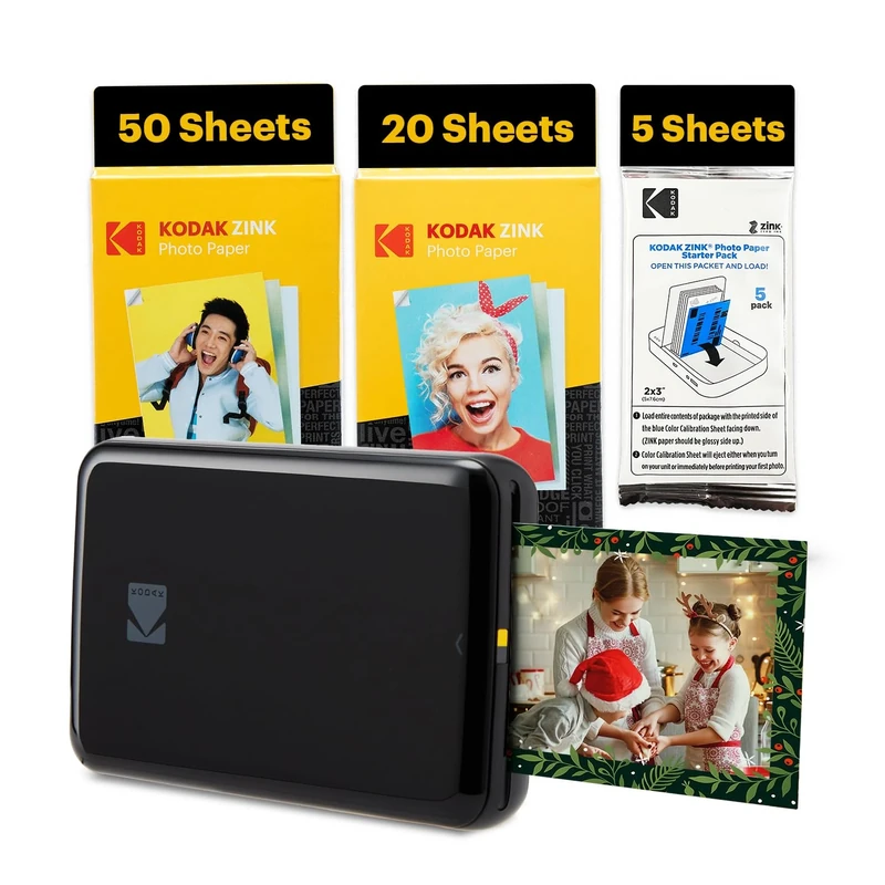 Kodak Step Instant Smartphone Photo Printer - 75 Sheets BUNDLE - Portable Mini Color Wireless Mobile Printer - Zink 2x3” Sticky-Back Photos - Bluetooth Compatible with Smart Devices - Fun App -Black