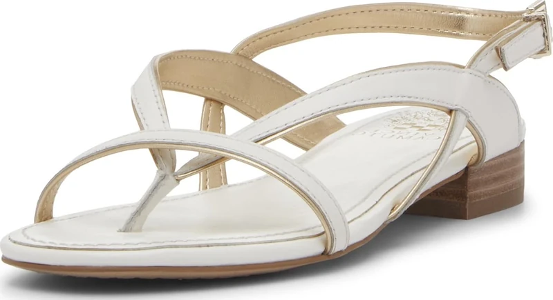 Vince Camuto Women's Melly Flat Sandal, Bianco/Egyptian Gold, 8 UK