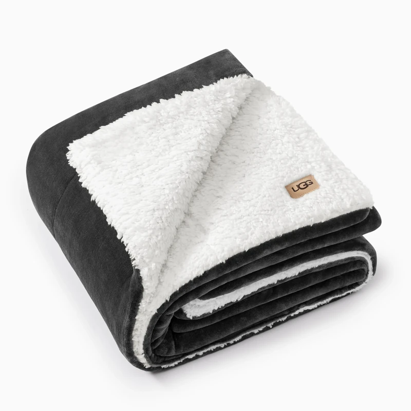 UGG 35988 Nita Warm Reversible Chunky Throw Blanket Room Décor Luxury Preppy Fluffy Cozy Plush Hypoallergenic Fleece Comfortable Machine Washable Throw for Couch and Bed, 50 x 70-Inch, Charcoal