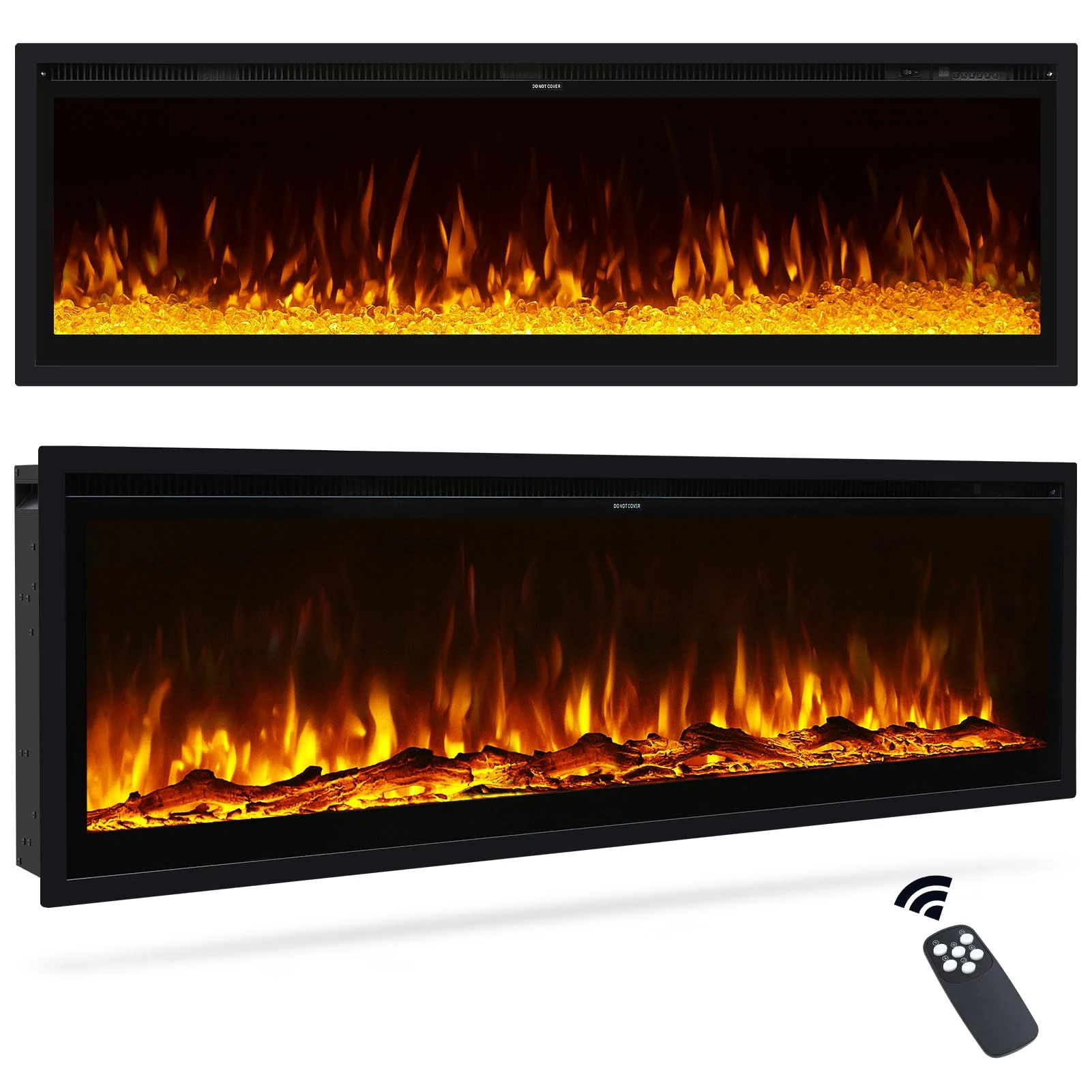 INMOZATA Electric Fire 60inch/152cm Wall Mounted/Recessed/Freestanding Electric Fireplace with Remote Control, 12 Colour Flame Effect Media Wall Fireplace, Crystal & Log Set, 900W&1800W(60"/152cm)