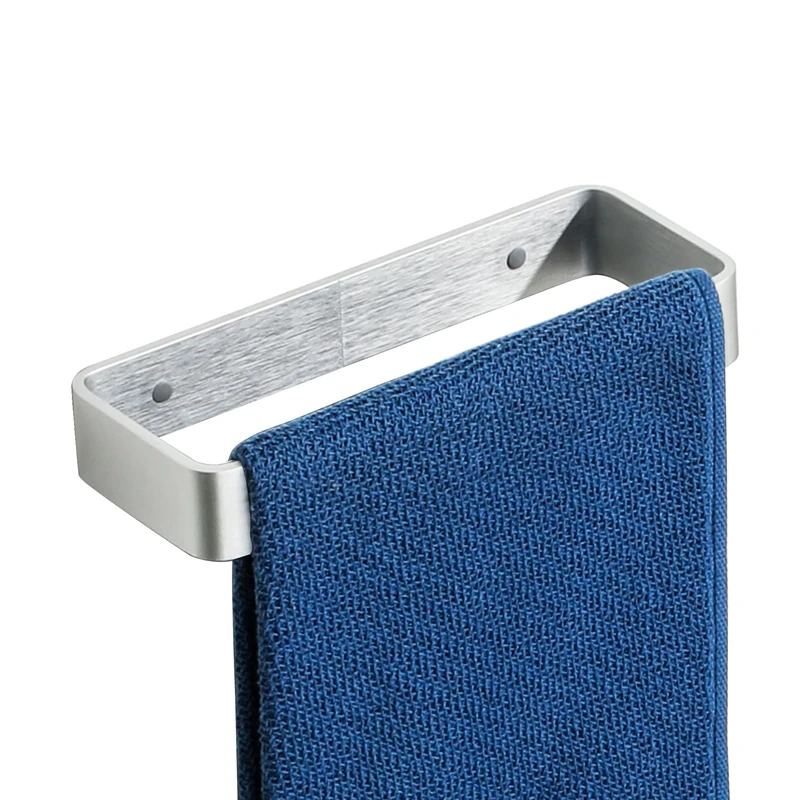 SAYAYO Hand Towel Holder 20CM Self Adhesive Small Towel Rail Wall Mounted Heavy Duty Aluminium Stick on Towel Ring No Drilling for Bathroom Kitchen Brushed Silver