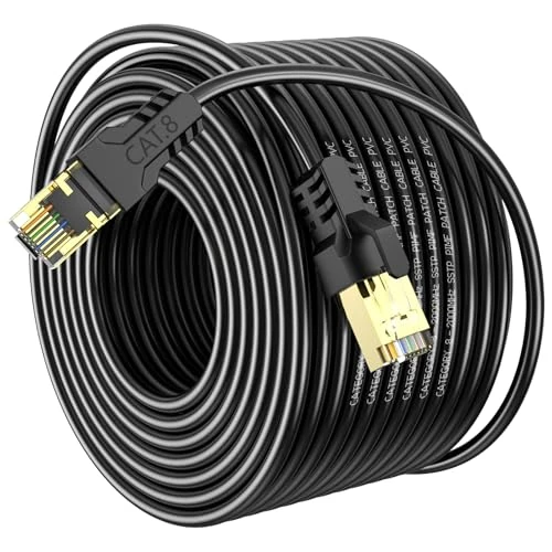 YSONG Cat 8 Ethernet Cable 250t,High Speed 40Gbps,2000Mhz,26AWG,Gold Plated RJ45 Connector,for Outdoor&Indoor Weatherproof UV,for/PC/Modem/Router/Gaming,Faster Than Cat7/Cat6/Cat5